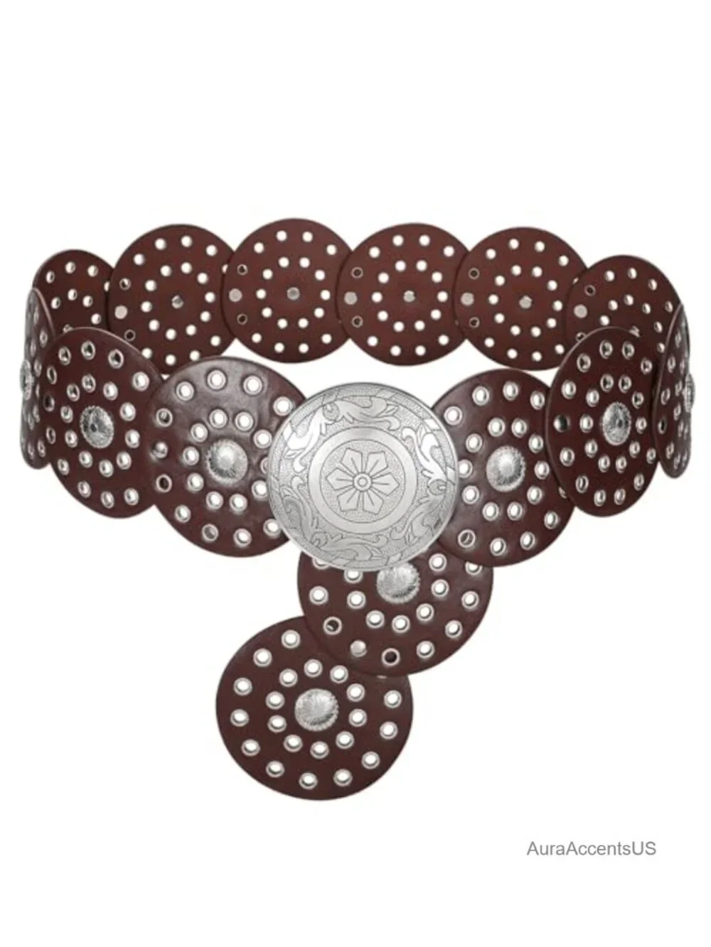 Wide Western Disc Belt Cowgirl Boho Faux Leather Belt for Jeans Dress